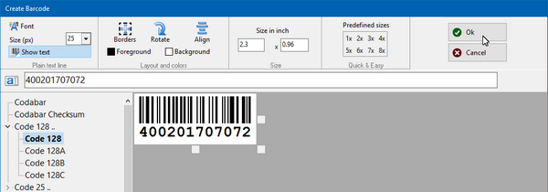Barcode, Excel