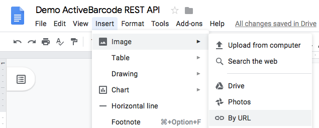 Demo ActiveBarcode REST API @ Google Docs