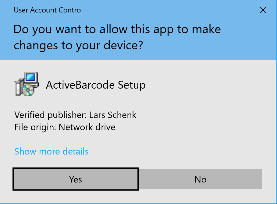 ActiveBarcode Setup Control de cuentas de usuario