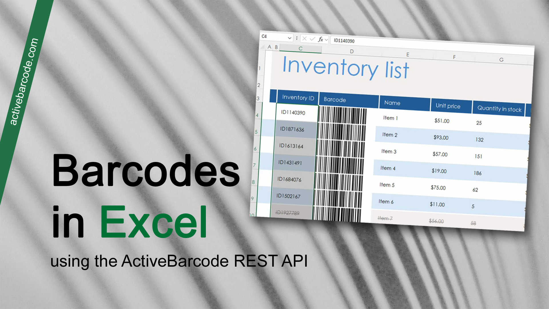 ActiveBarcode: Incrustar y automatizar códigos de barras en Excel y vincular códigos de barras al contenido de las celdas